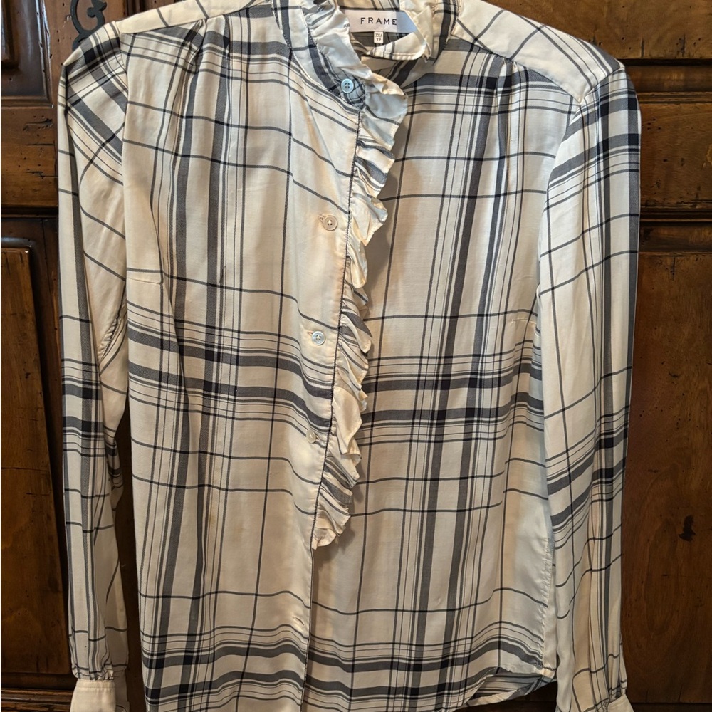 Frame Checkered Blouse in Black and Cream